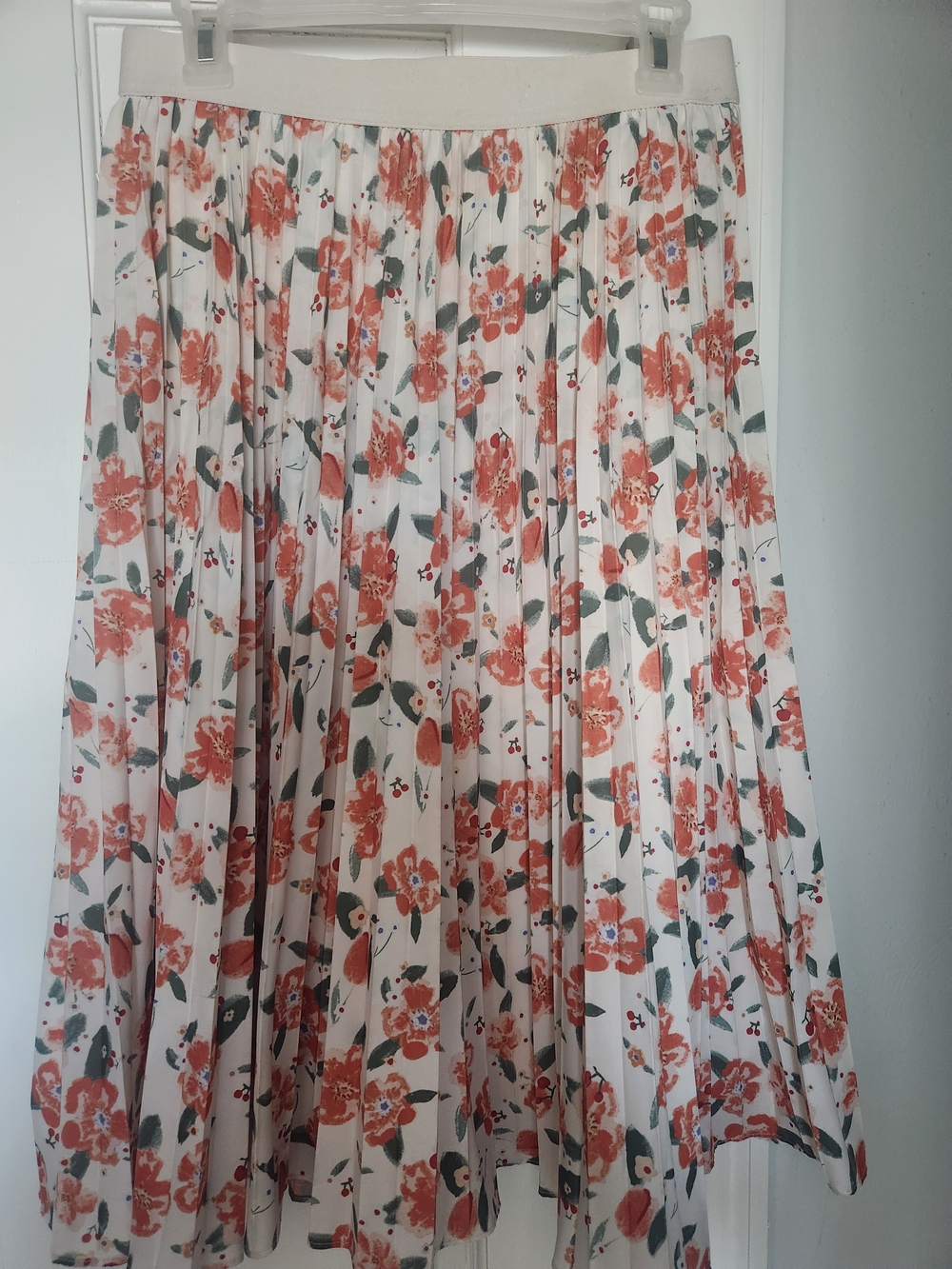 Grace Karin White Midi Skirt with Coral Floral Print
